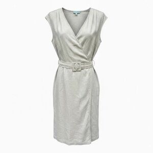 J. McLaughlin Oatmeal Linen Blend Belted Sleeveless Dress - Size Small